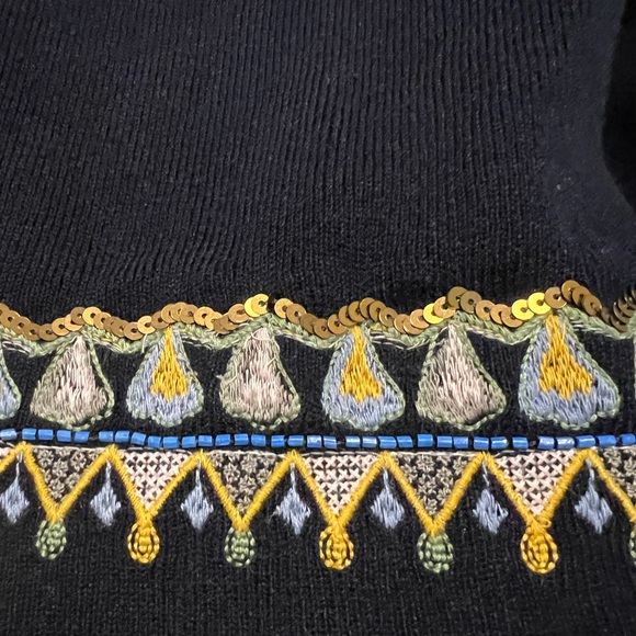 Soft Surroundings Navy Embroidered Sweater Cardigan Coat Size PM - Picture 6 of 6